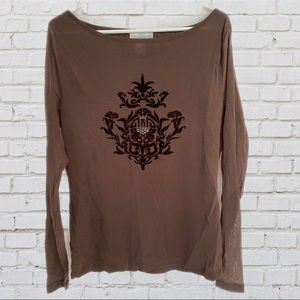 Soft Surroundings Long Sleeve Brown Illusion Sleeve Top XL